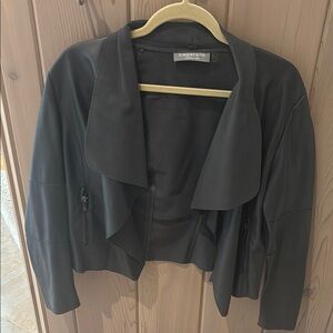 Bagatelle grey Leather Jacket with Draped Collar